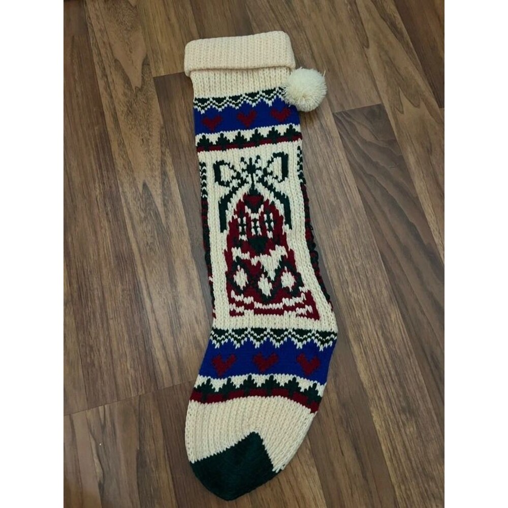 Vintage Knit Christmas Stocking with Bell Pattern